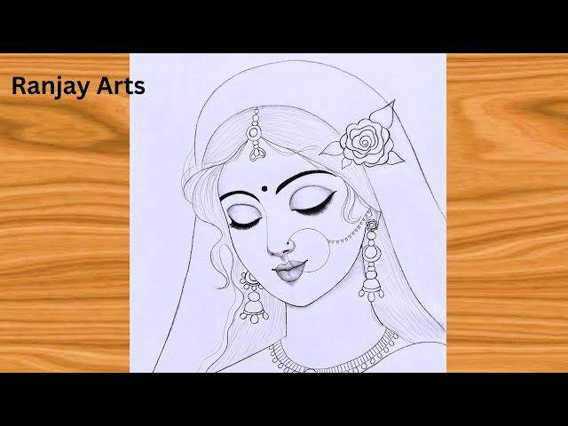 How To Draw Radha Rani Face-Outline Drawing