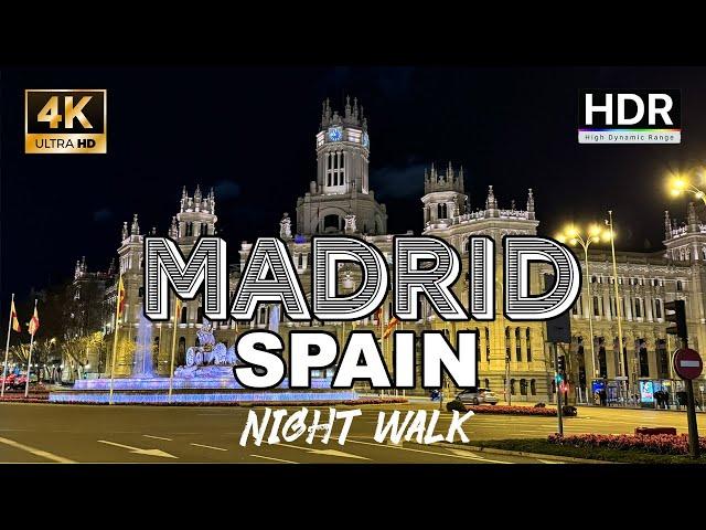 Madrid Spain: City Night Walking Tour in 4K