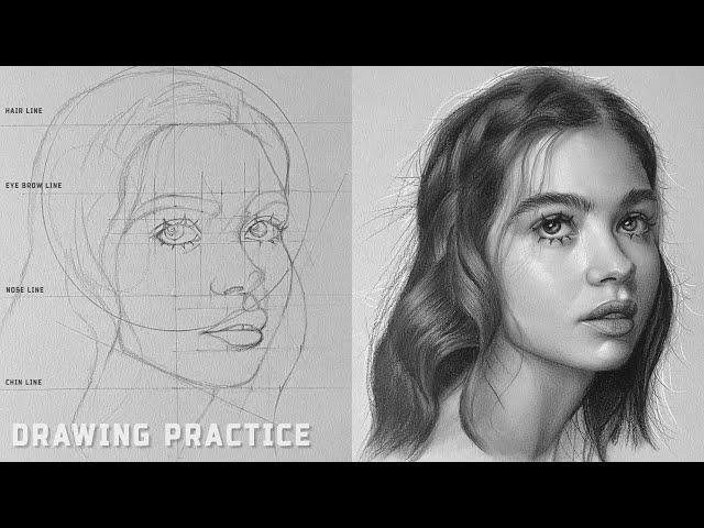 Drawing Practice - Portrait Drawing with Graphite Pencils using Loomis Method