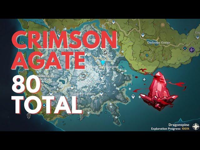 All 80 Crimson Agate in DragonSpine (2024 Guide/100% Exploration) [Genshin Impact]