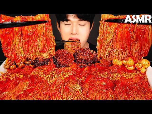 COOKING ASMR | Spicy enoki mushrooms mukbang | recipe & no talking eating sounds