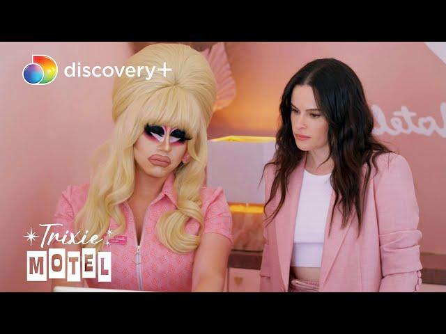 Emily Hampshire Tries to Check Into the Trixie Motel | Trixie Motel | discovery+