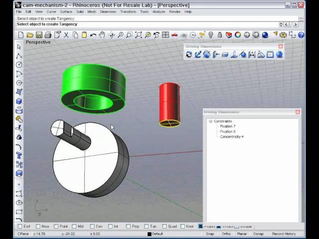 Parametric model of cam mechanism assembly in Rhino 3D.