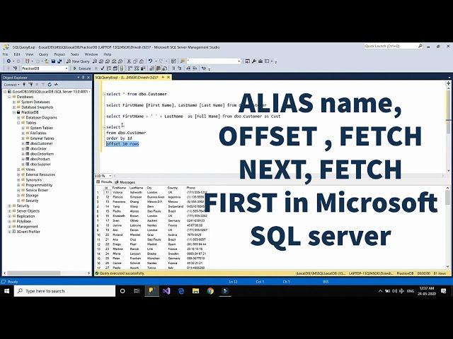 #02 ALIAS name, OFFSET, FETCH FIRST, FETCH NEXT in Microsoft SQL Server