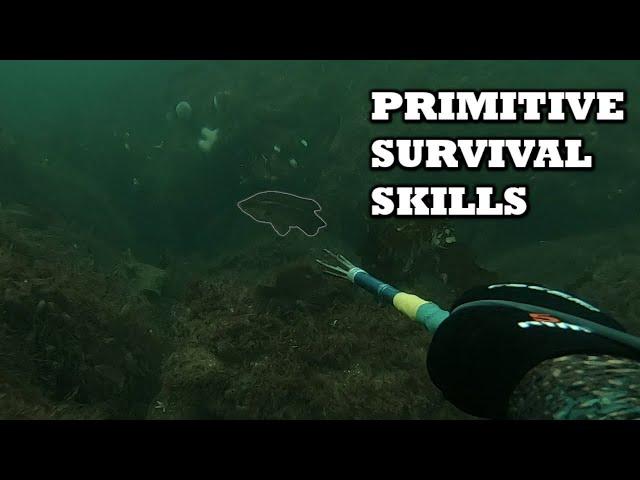 Primitive Survival Skills UK | Using a Pole Spear To Catch Fish (Wrasse Catch&Cook)