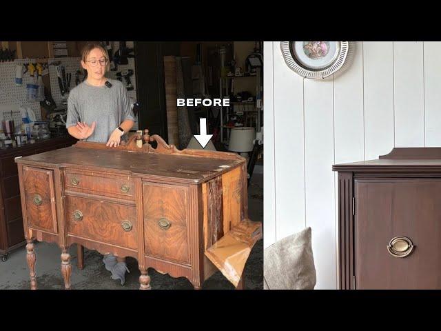 The MOST Satisfying Veneer I’ve Ever Pulled Off | Antique Buffet Makeover