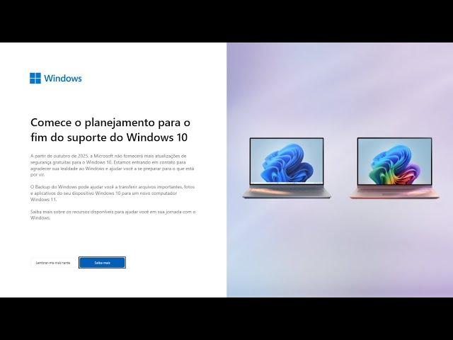 ACABOU  FIM do SUPORTE do WINDOWS 10!!!  Microsoft Envia Mensagem aos Usuários