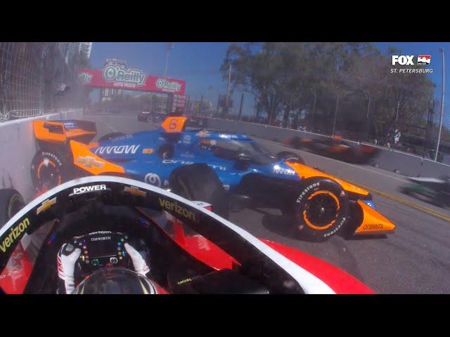 Nolan Siegal, Will Power and Louis Foster crash on Lap 1 in St. Petersburg | INDYCAR on FOX