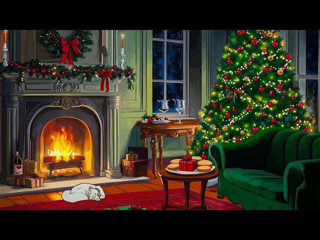 1950's vintage christmas with oldies playing in another room (crackling fireplace) 