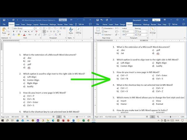 Efficient Formatting of Multiple Choice Question (MCQ) Options in Microsoft Word