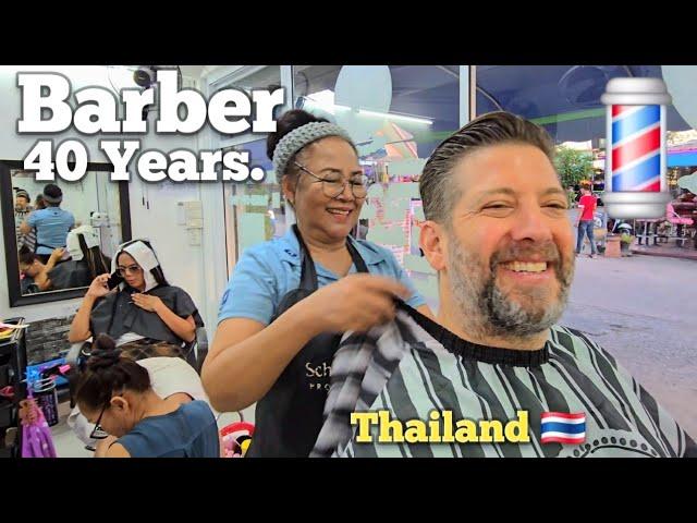 Doing this 40 Yrs MAKES her a MASTER BARBER! Pattaya, Thailand   (ASMR & chill yall)