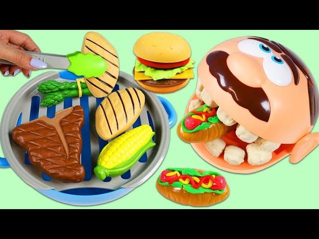 Feeding Mr. Play Doh Head from Pretend BBQ Playset!