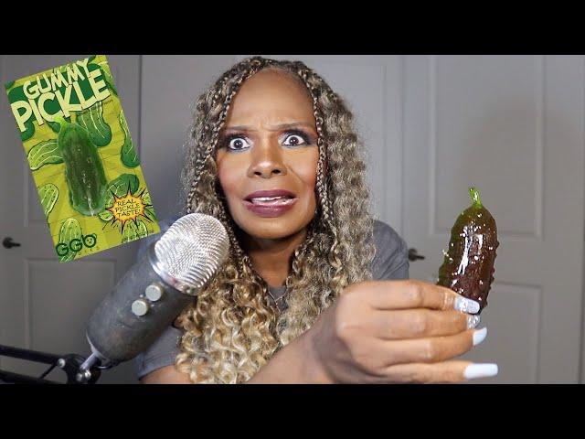 Trying Real Flavor GUMMY PICKLE SUPER CHEWY ASMR Eating Sounds