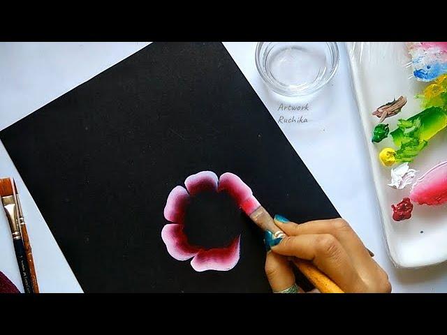 Simple Flower Painting | Rose Painting | One Stroke Acrylic Flower Painting