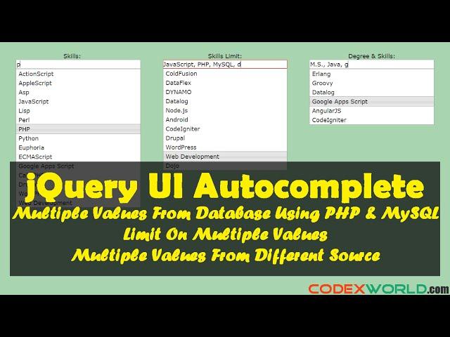 Autocomplete textbox with multiple values using jQuery, PHP and MySQL