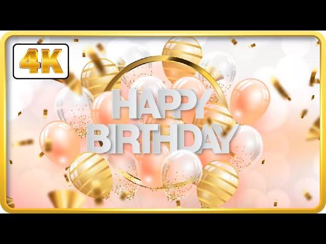 Pink and Gold birthday theme with balloons and confetti background video loops HD 3 hours