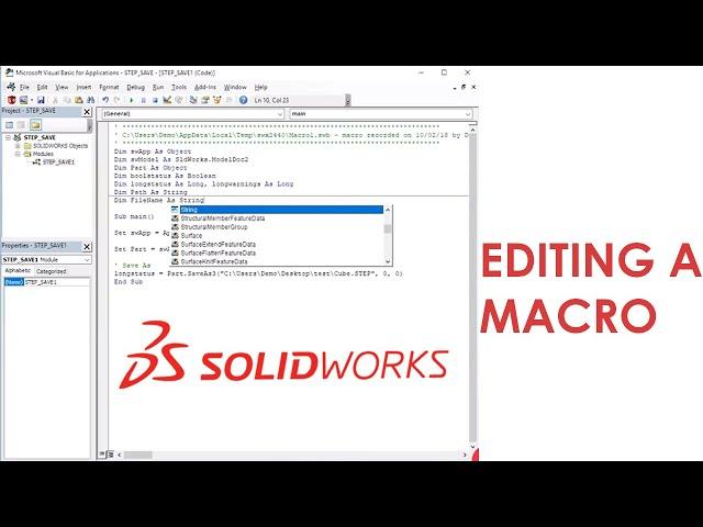 Recording and Editing a Macro in SOLIDWORKS