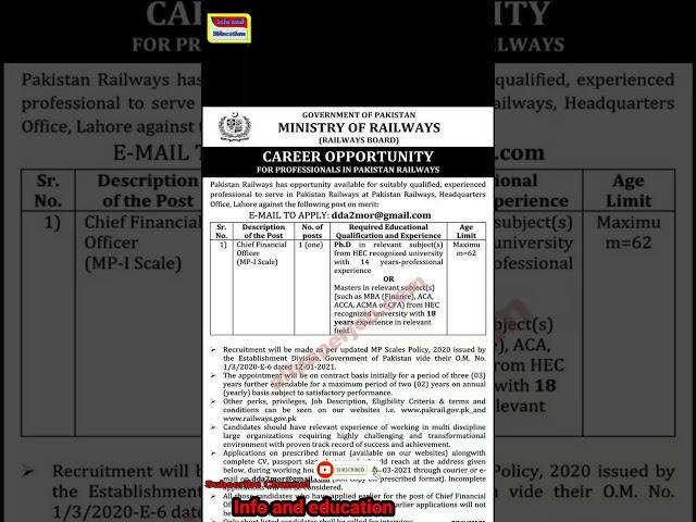 Ministry of Railway jobs 2021|| New jobs in Railway|| Job in Pakistan Railway 2021 ||PakistanGovtjob