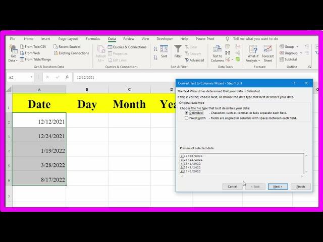 Split date to multi column in excel