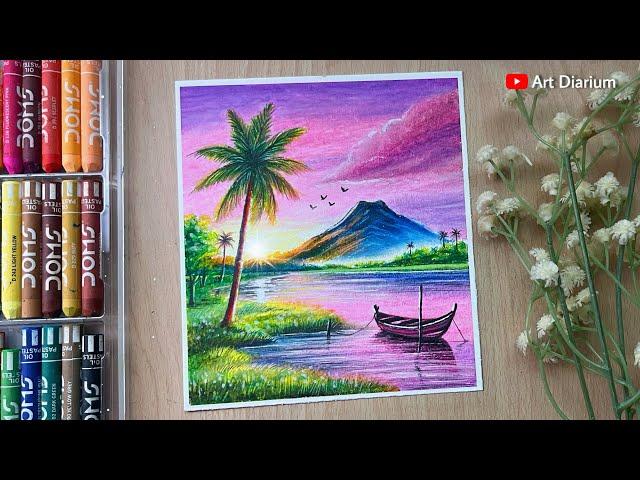 Pink Nature Scenery Drawing with Oil Pastels | Beginner-Friendly Tutorial