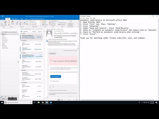 how to automatic send or receive  mail in microsoft outlook 2016