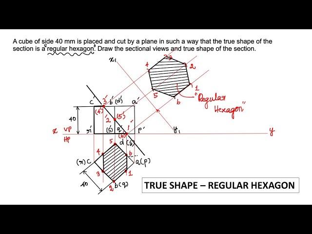 True shape of section is Regular Hexagon | Cube | Section of Solids | Engineering Graphics | Tamil