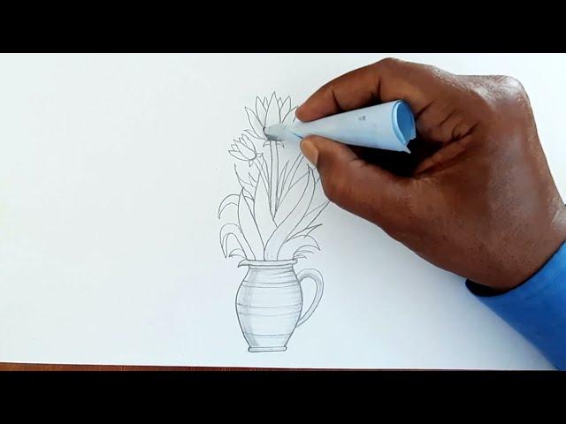 How to Draw Flowers With Vase | Flower pot Drawing very Easy Way | Jakkani Drawing academy