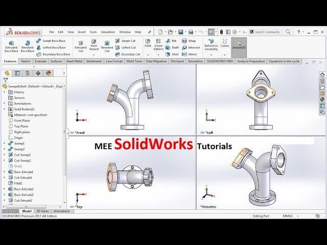 SolidWorks Tutorial for Beginners(Sweep, Swept Cut, Shell, Pattern)