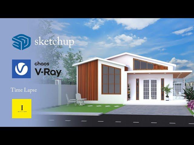 One storey house Sketchup Modeling, Vray Rendering Time lapse