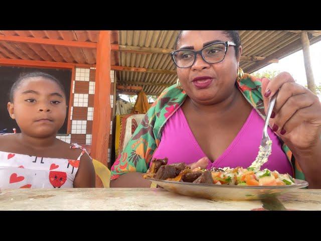 ALMOÇO DE HOJE CARNE DO SOL NA CHAPA FAROFA VINAGRETE PIMENTA UMA DELÍCIA 