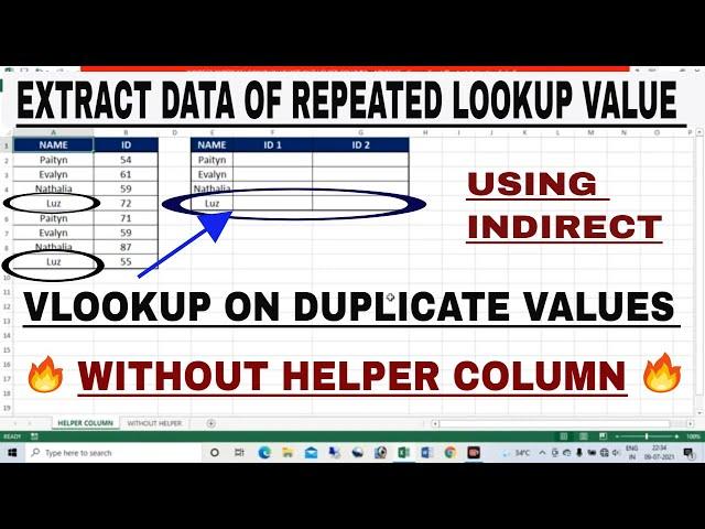 EXTRACT ALL DATA OF REPEATED LOOKUP VALUE (WITHOUT HELPER COLUMN)  USING INDIRECT FUNCTION IN EXCEL