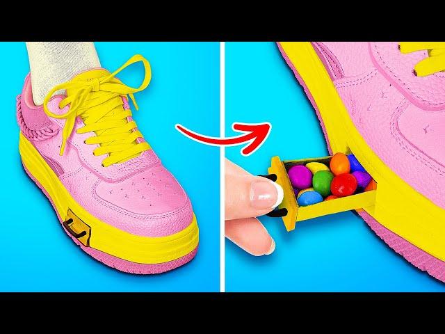 HIDE CANDIES IN SHOES || Sneak Food Into Class Hacks! DIY Edible School Supplies by 123 GO! FOOD