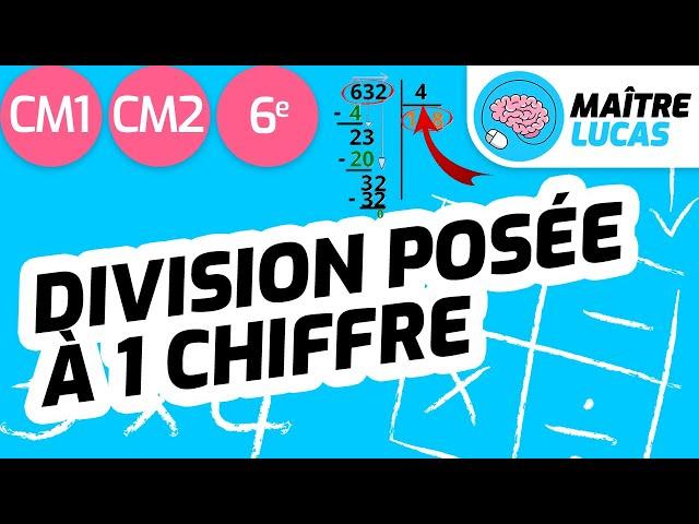 Poser une division à un chiffre au diviseur CM1 - CM2 - Cycle 3 - Maths - Calculs