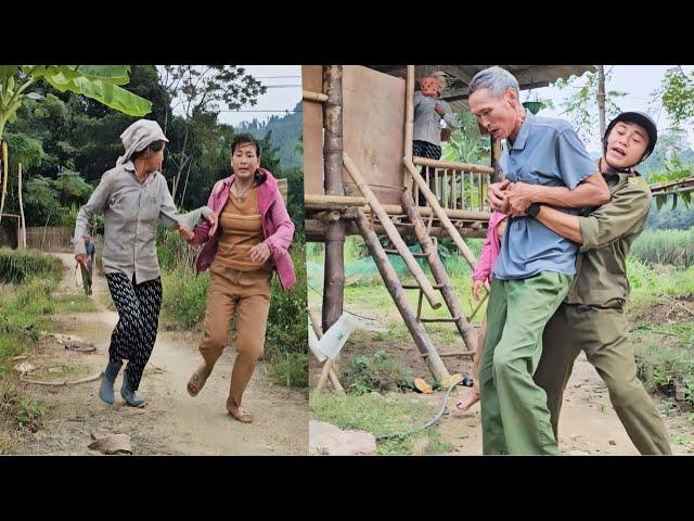 The drunk old man chased and beat his wife and was fortunately rescued by Mrs. Thu