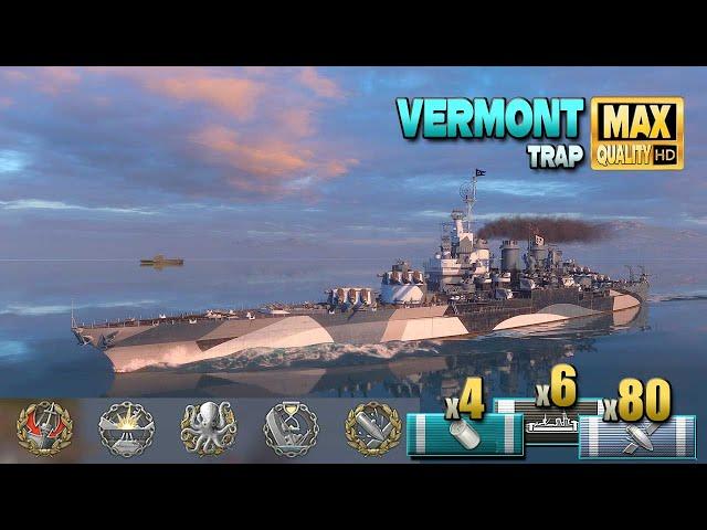 Battleship Vermont: Exciting game on map Trap - World of Warships