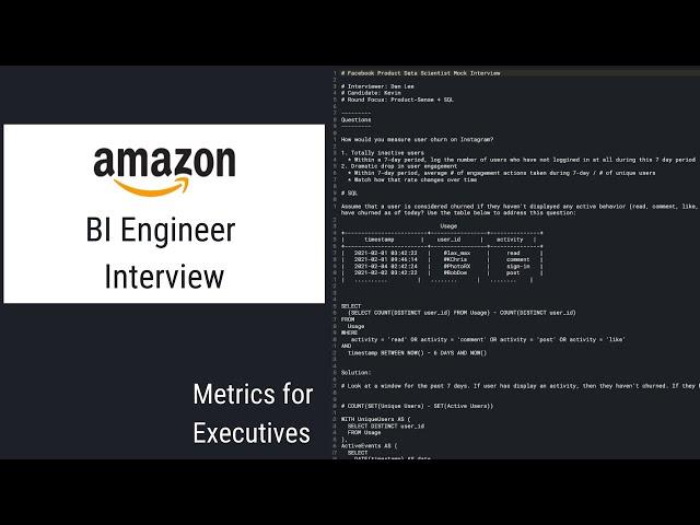 Amazon BI Engineer Interview - Executive Metrics | Business Case + SQL