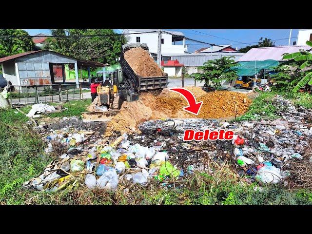 Amazing New PROJECT!! Pour Soil to Delete pond Processing By Bulldozer & 5 TON Trucks Loading