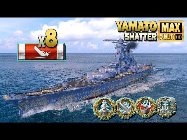 Battleship Yamato: 8 ships destroyed on map Shatter - World of Warships