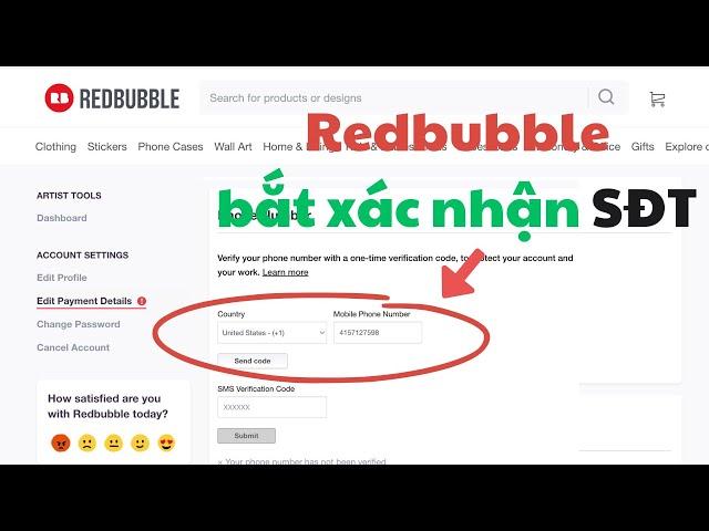 Redbubble bắt xác nhận số điện thoại thì phải làm sao?