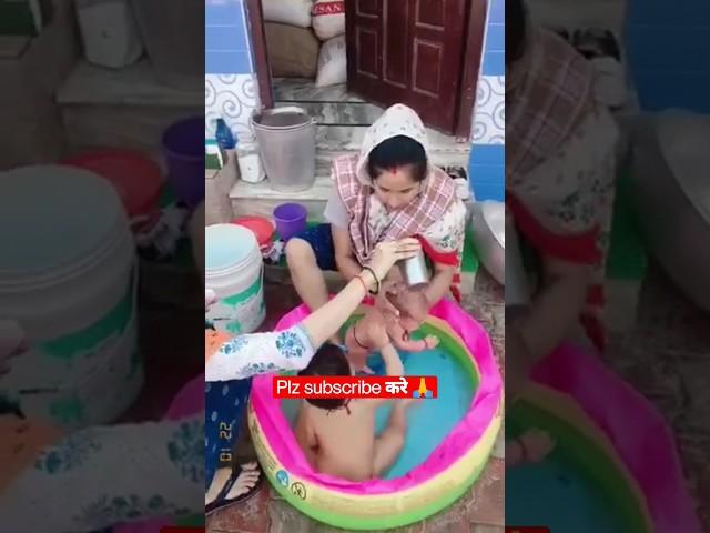 new born baby bathing#cute babygirl #viral #status #trendingshorts #love baby#vlog#village