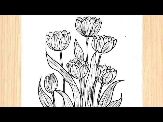 How to draw flowers easy || Flower drawing tutorial for beginners