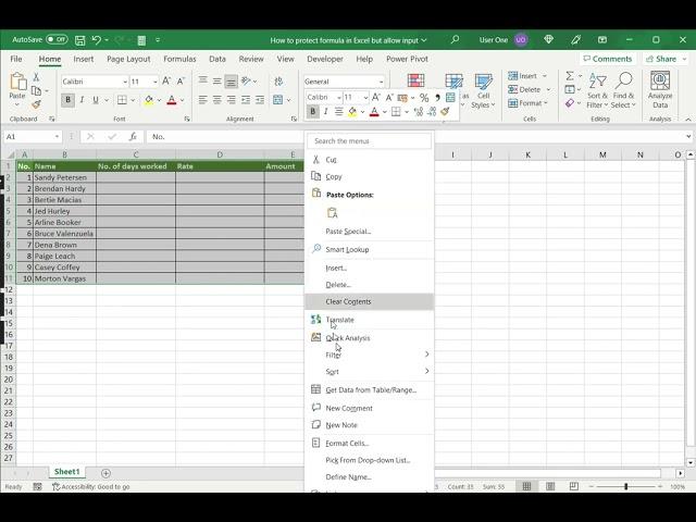 How to protect formulas in Excel but allow input