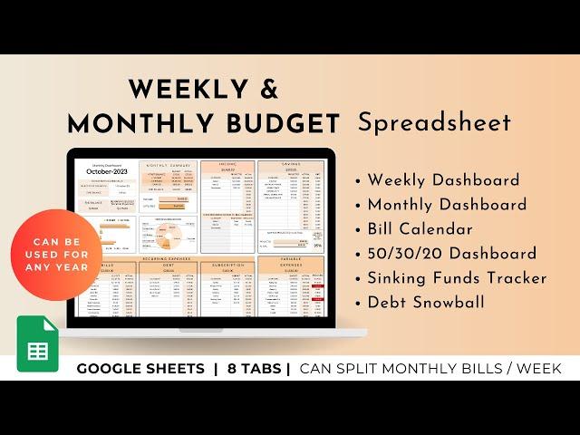 How to budget weekly and monthly using my Google Sheets Template - Finance & Money Tracker