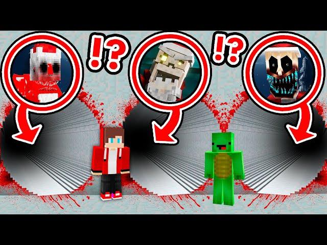 Mikey and JJ Found 3 Longest Scary Santa Mimic Dwellers Tunnel at Night in Minecraft - Maizen?!