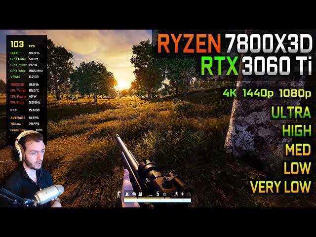 PUBG | RTX 3060 Ti + Ryzen 7 7800X3D  - 1080p, 1440p, 4K