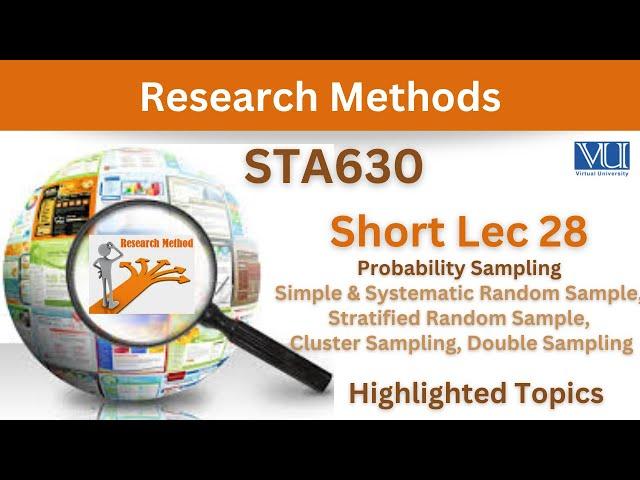 STA630 Short Lecture 28_Probability Sampling_Simple Random_Systematic_Stratified Sampling_Cluster