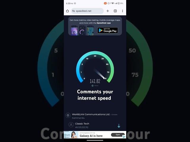 Speed test  wifi of classic tech 150 Mbps speed