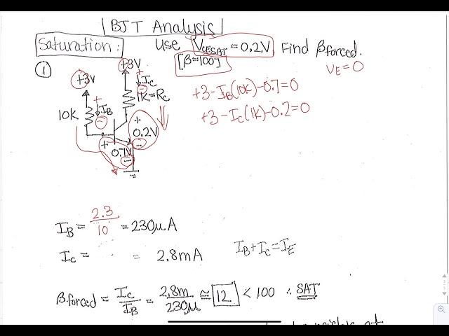 BJT analyzed in DC when in Saturation Mode - Example