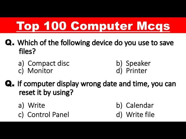 Top 100 Computer Fundamental MCQ | Computer mcq questions and answers