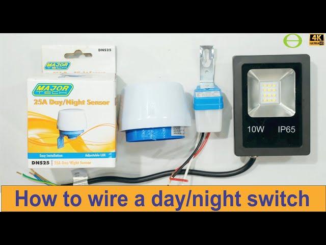 How to wire and connect a day/night switch to an LED floodlight load